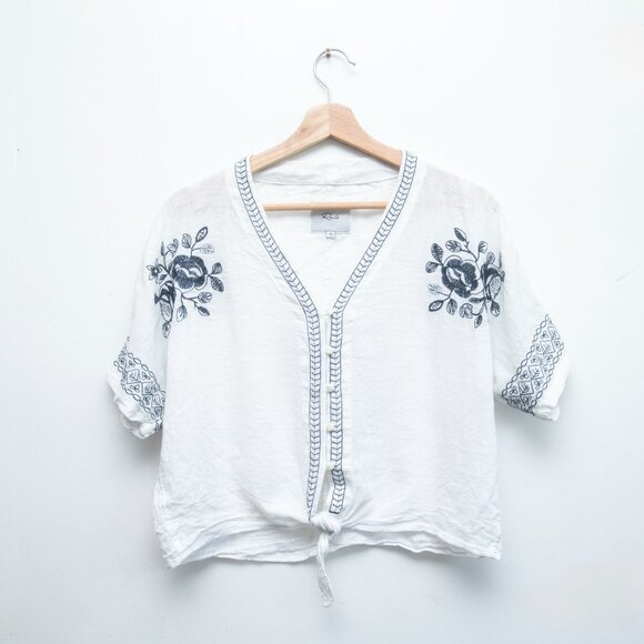 Rails White Linen Embroidered Top Floral - Picture 2 of 8